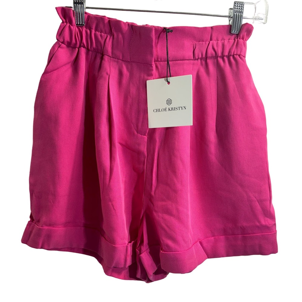 Chloe Kristyn NWT Paperbag Shorts Hot Pink‎ High Waist Cuffed Relaxed Fit, Sz XS
